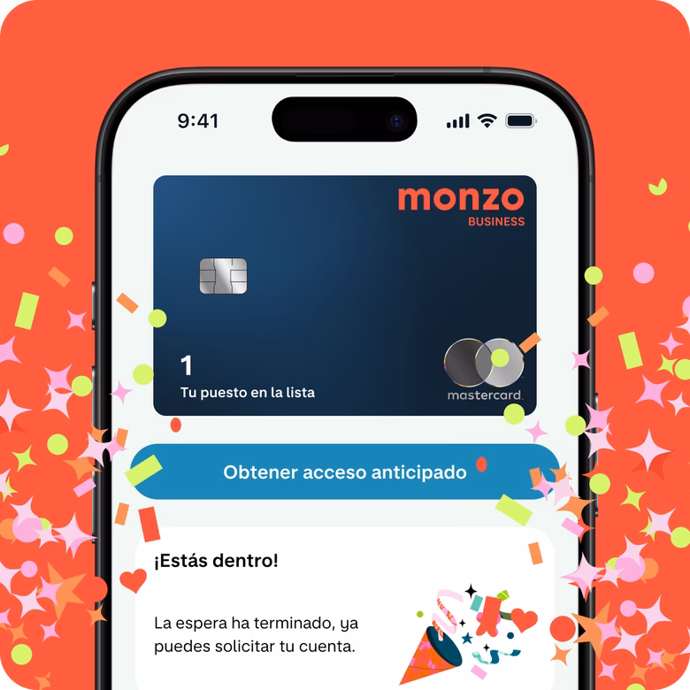 Teléfono mostrando una pantalla colorida de recompensas de Monzo Business.