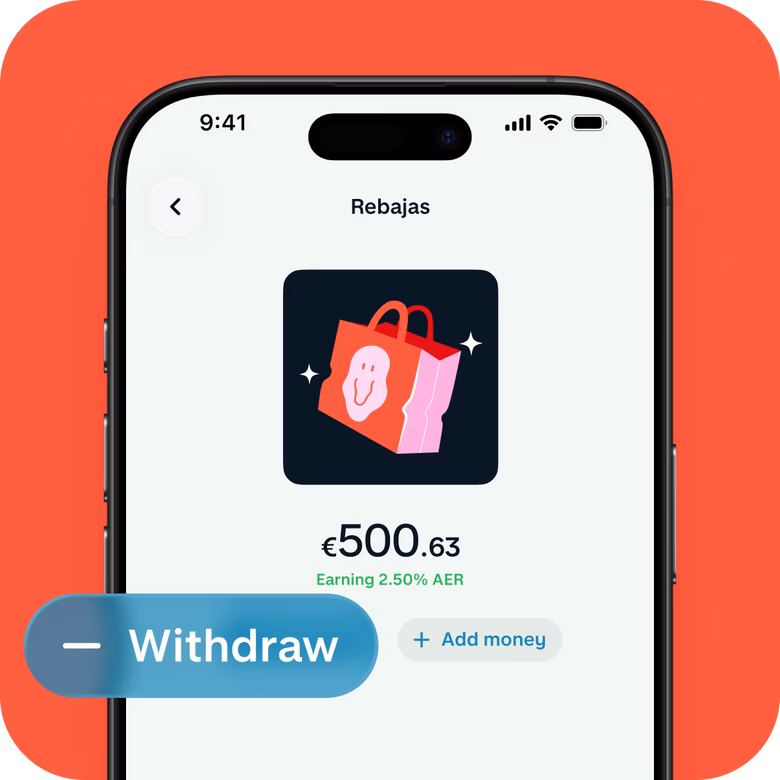 Phone displaying an instant withdrawal from a Savings Pot.