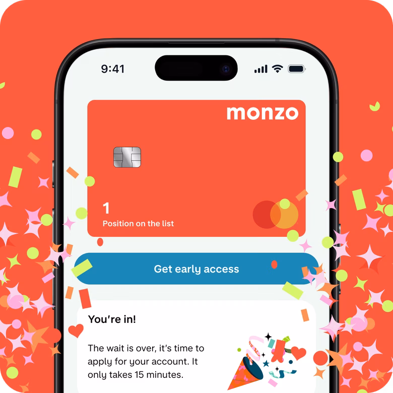 Phone displaying an invitation to join Monzo's early access.