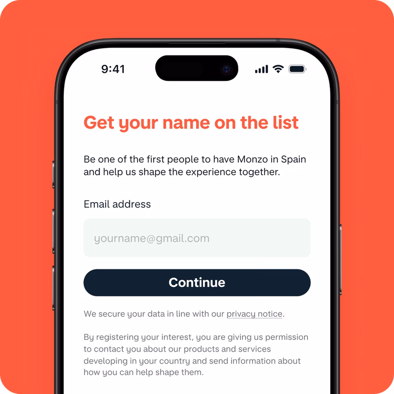 Phone that displays the form to sign up for the early access waiting list.