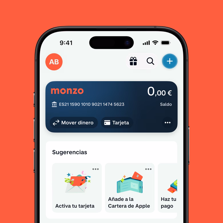 Una interfaz de teléfono que muestra la aplicación Monzo