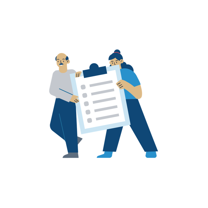 Illustration of two people holding and reviewing a large checklist