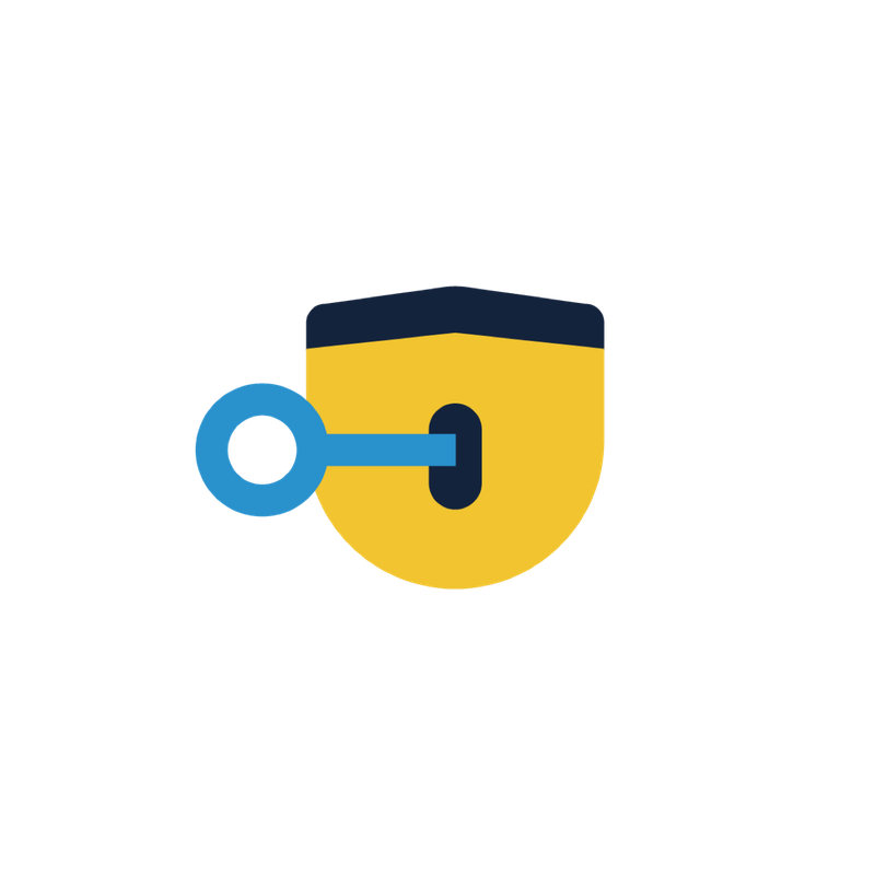 Illustration of a yellow shield with a key, representing security