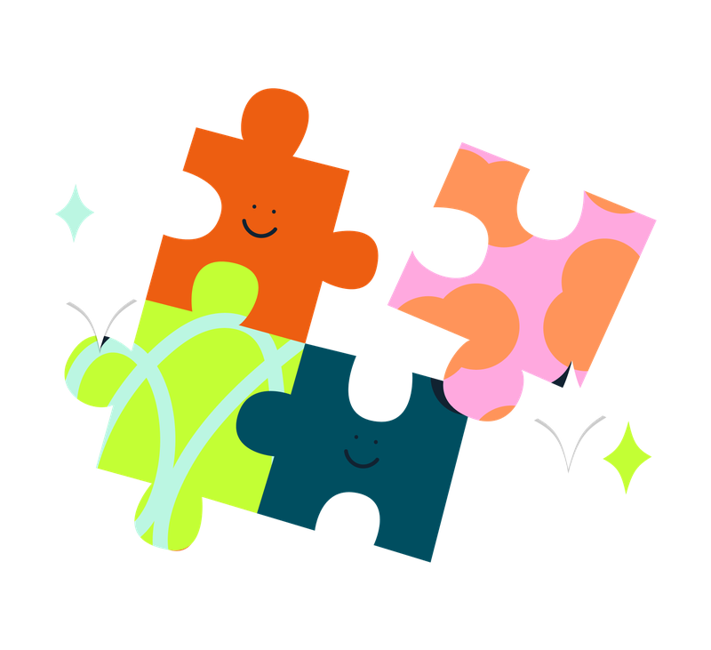 An illustration of jigsaw pieces with smiling faces fitting together.