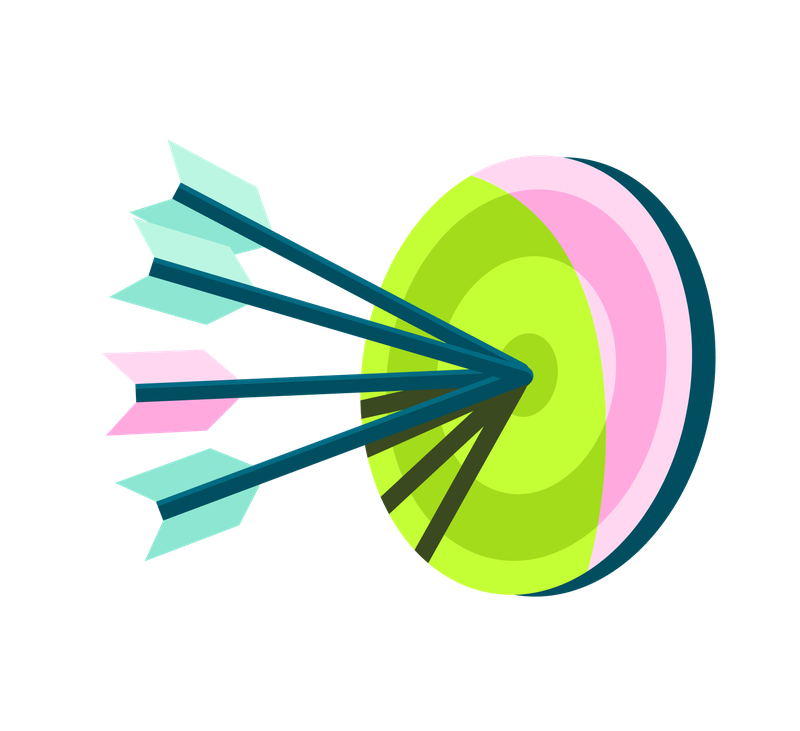 An illustration of arrows hitting the centre of a target.