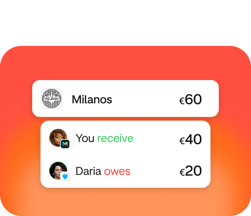 Image showing UI of a bill split at Milanos. 