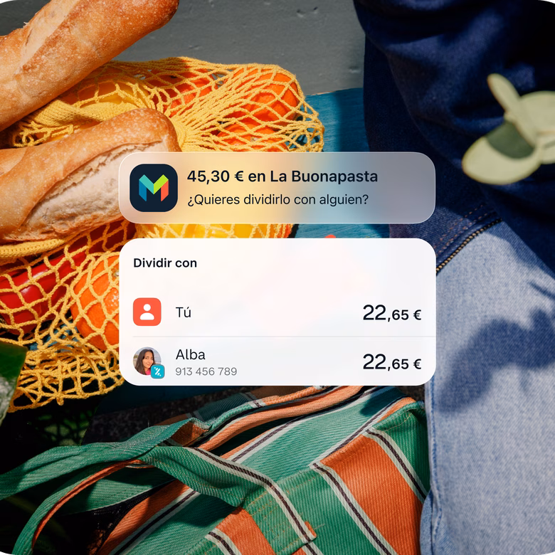 Compra en La Buonapasta dividida a partes iguales con Alba usando Monzo y Bizum.