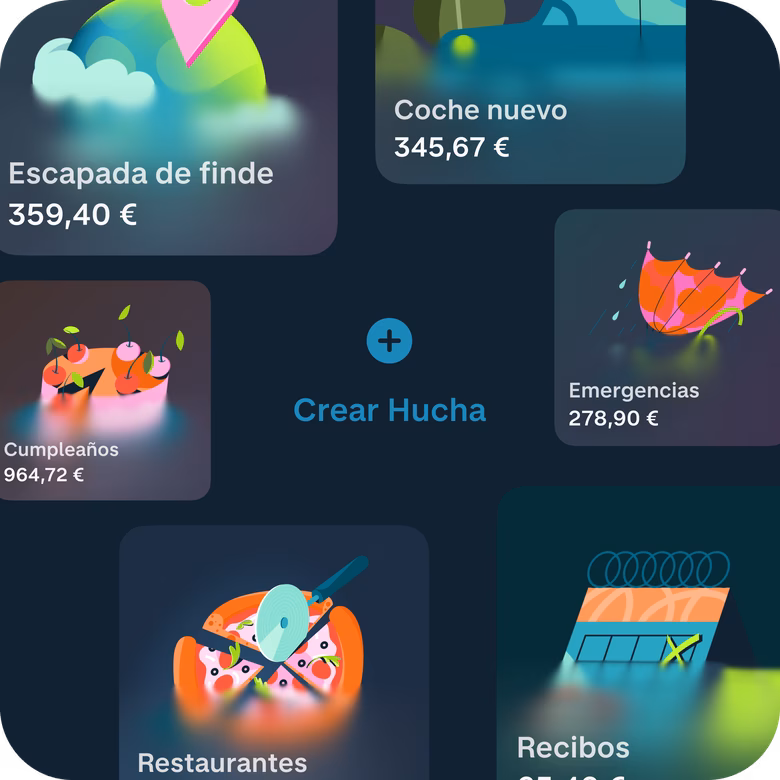 Huchas remuneradas para vacaciones, mantenimiento del coche, emergencias, restaurantes y recibos.