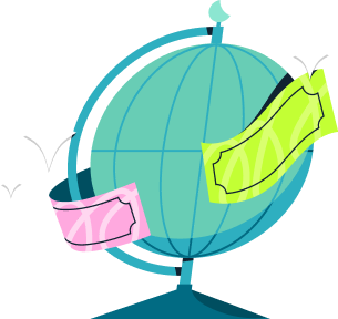 Illustration of a globe with banknotes tucked around it