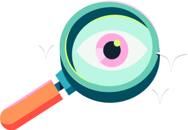 Illustration of a magnifying glass with an eye in the lens