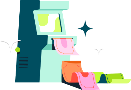 Illustration of a cash machine dispensing notes