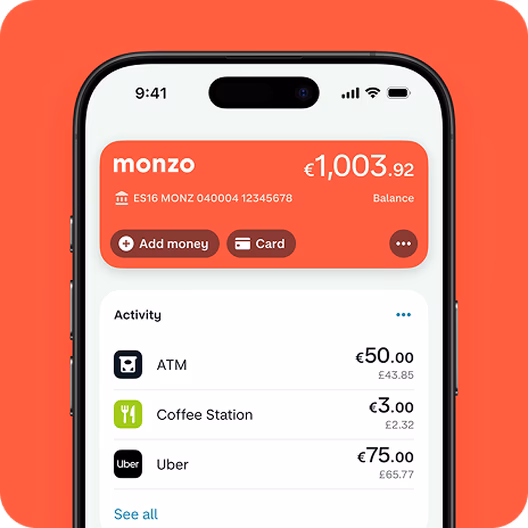 Monzo in-app experience of exchange rates