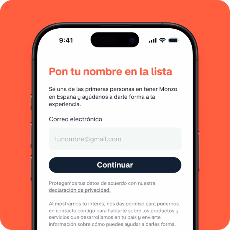 Teléfono que muestra el formulario para apuntarse a la lista de espera de acceso anticipado.