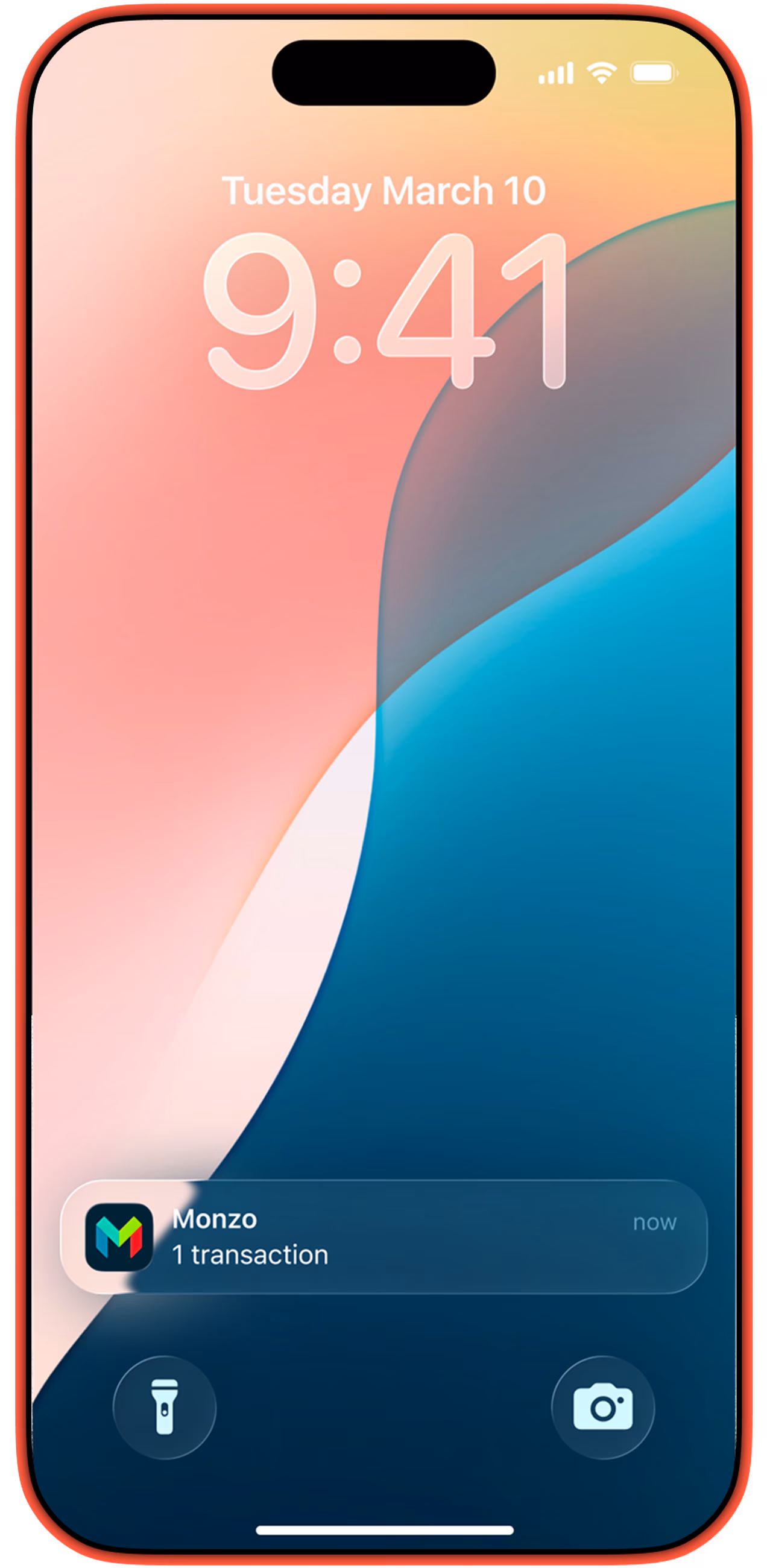 Phone lock screen showing a Monzo notification about a new transaction