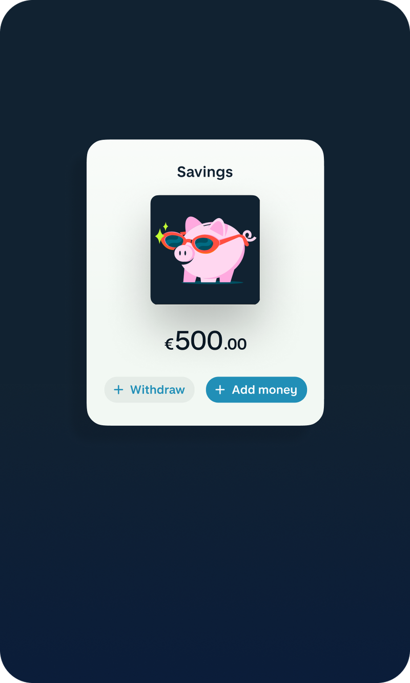 Savings Pot with an illustration of a piggy bank and 500 euros