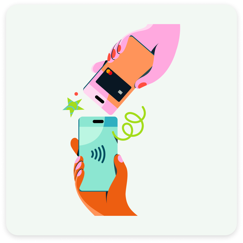 Illustration of a payment card being tapped on a phone showing the contactless symbol.