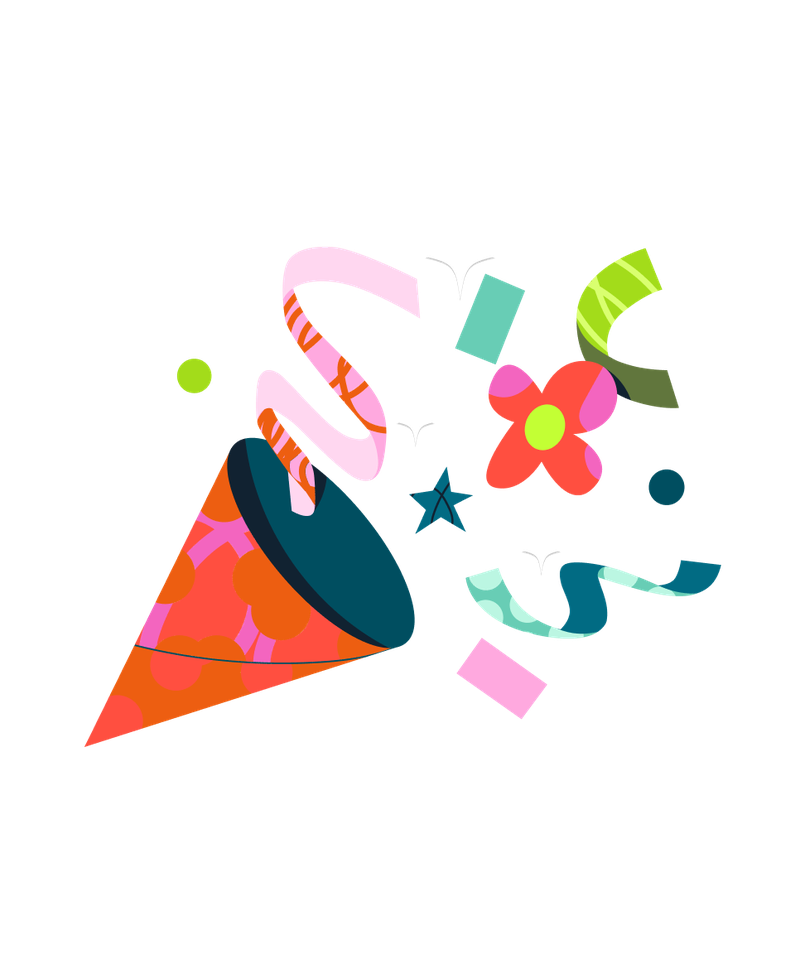 Illustration of a party popper releasing confetti