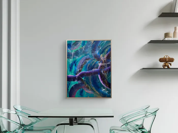 Abstraktes Gemälde „Infinite Future" von Anne Leinen – fließende Farbverläufe in sanften Tönen, Acryl und Pastellkreide auf Leinwand