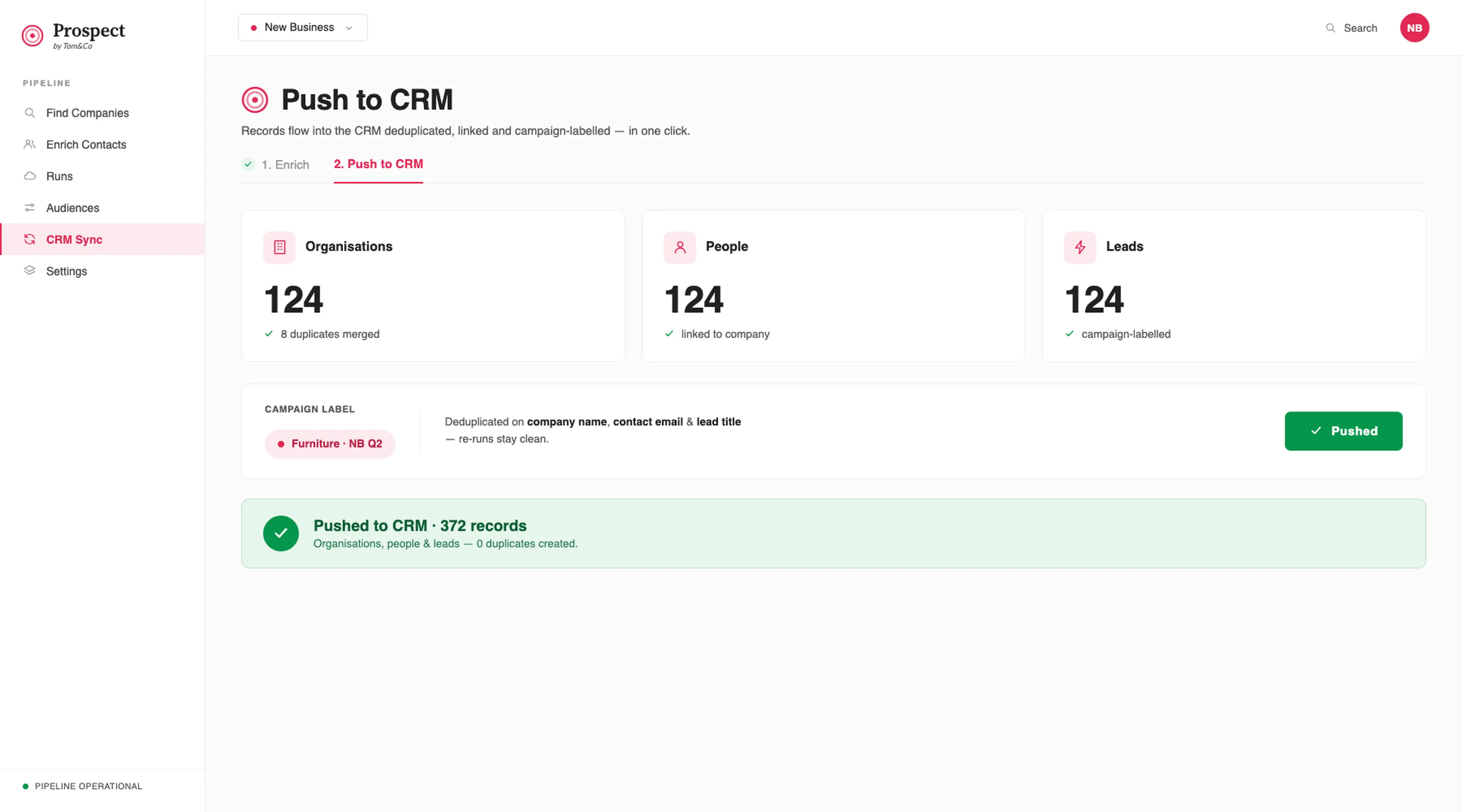 One-Click CRM Push with Deduplication