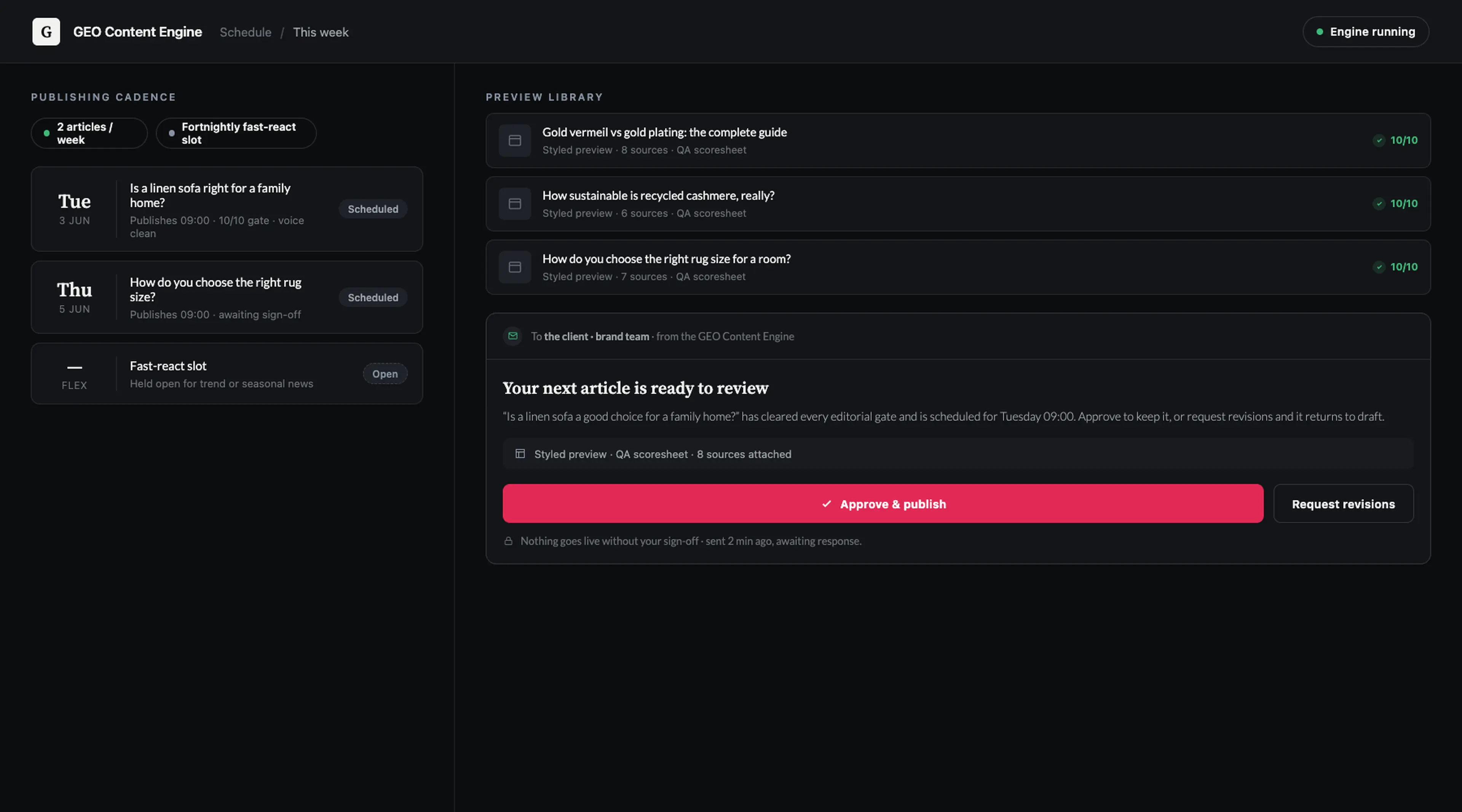 Scheduled Cadence & One-Click Approval
