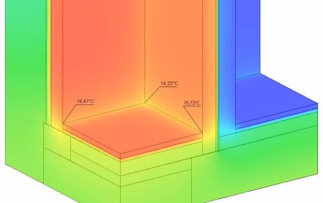 Simulation der Oberflächentemperaturen zur Bewertung des Feuchtigkeitsschutzes an einem Fensteranschluss
