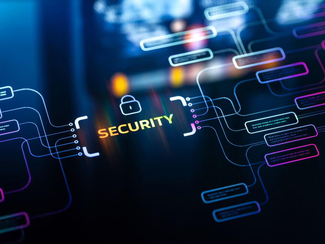 Security concept on a digital screen, showcasing innovations in cybersecurity