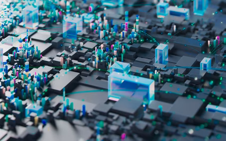 Modern abstract digital city representation with bright connections and structures
