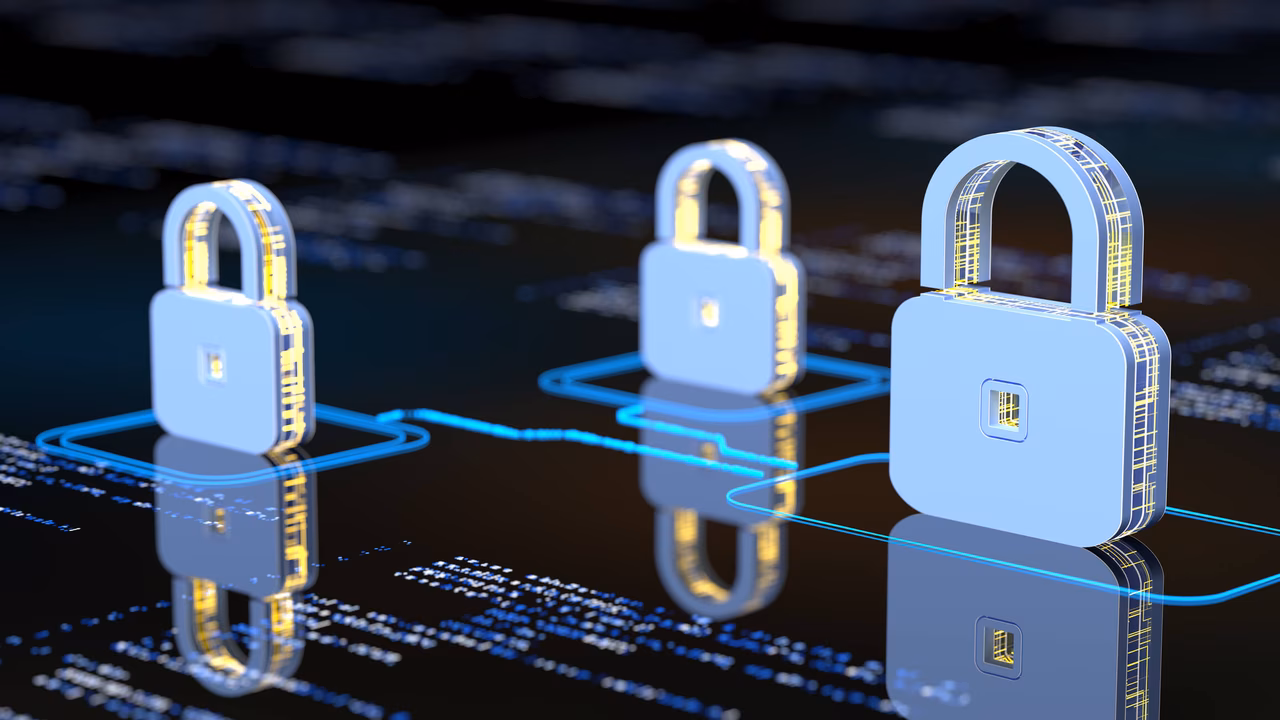 Abstraktes Bild IT Security Beratung digitale Flows zu digitalen Schlössern