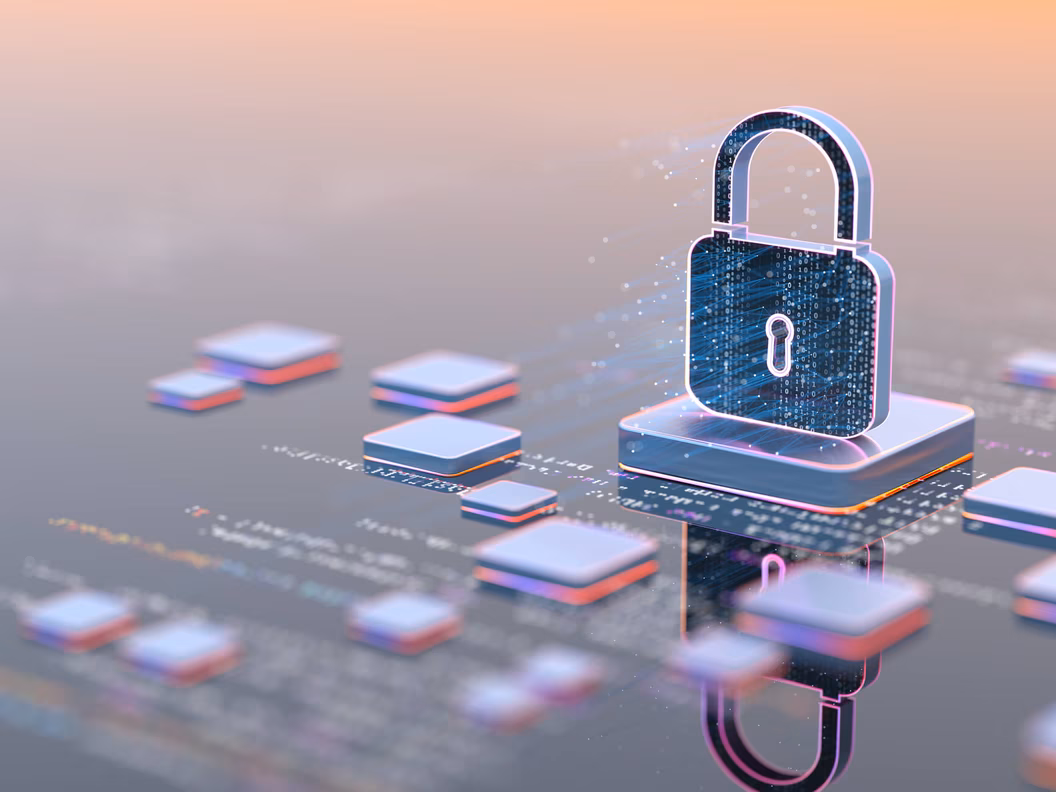 Abstract lock with digital streams representing IT security