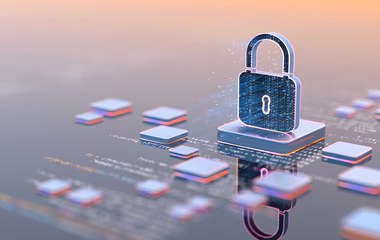 abstraktes Schloss mit digitalen Strömen zur Darstellung von IT Sicherheit