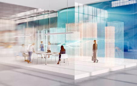 Modernes Büro mit digitalen Strömungen