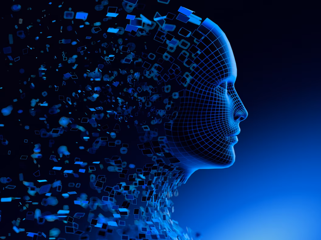 Digitale Strukturen formen eine menschliche Silhouette als Symbol für Künstliche Intelligenz