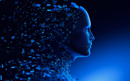 Digital structures forming a human silhouette as a symbol of artificial intelligence