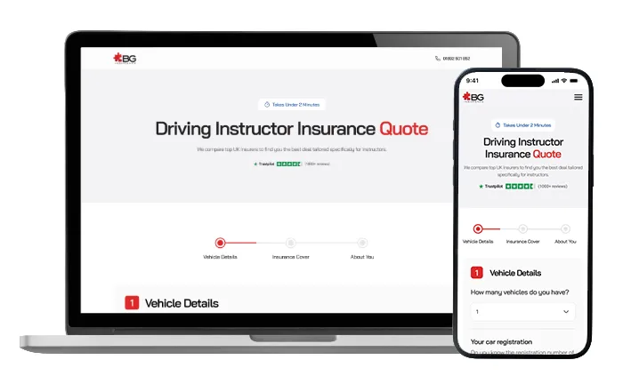a laptop and phone screen showing a quote form for driving instructor insurance