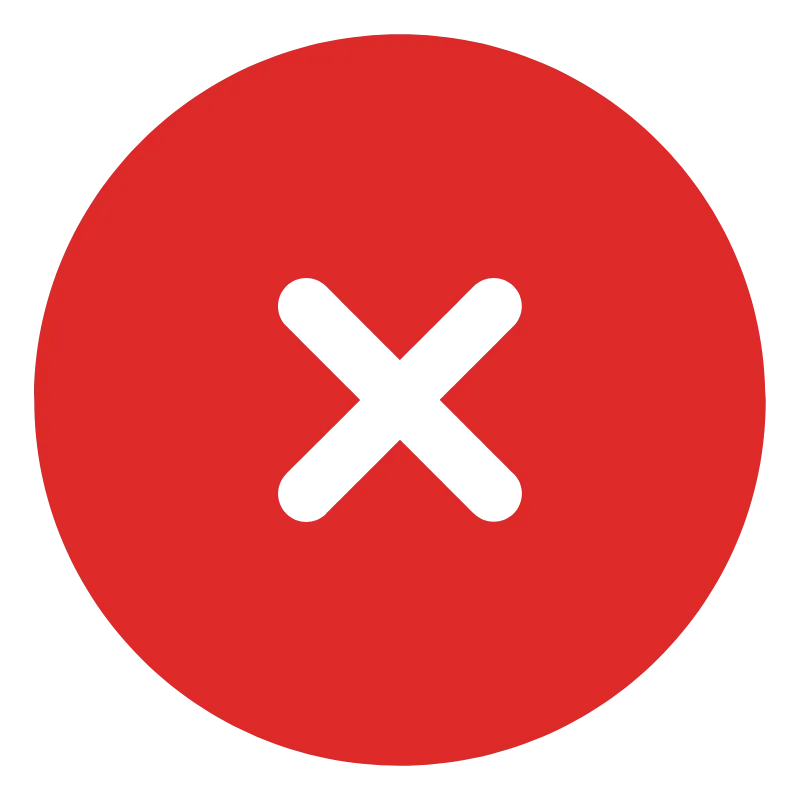 Red circle with a bold black X symbol indicating error, close, or cancel.