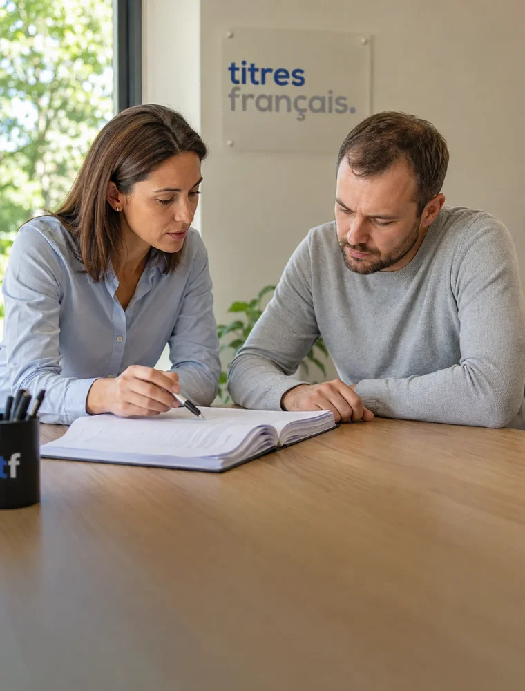 Conseillère et client relisant un dossier épais