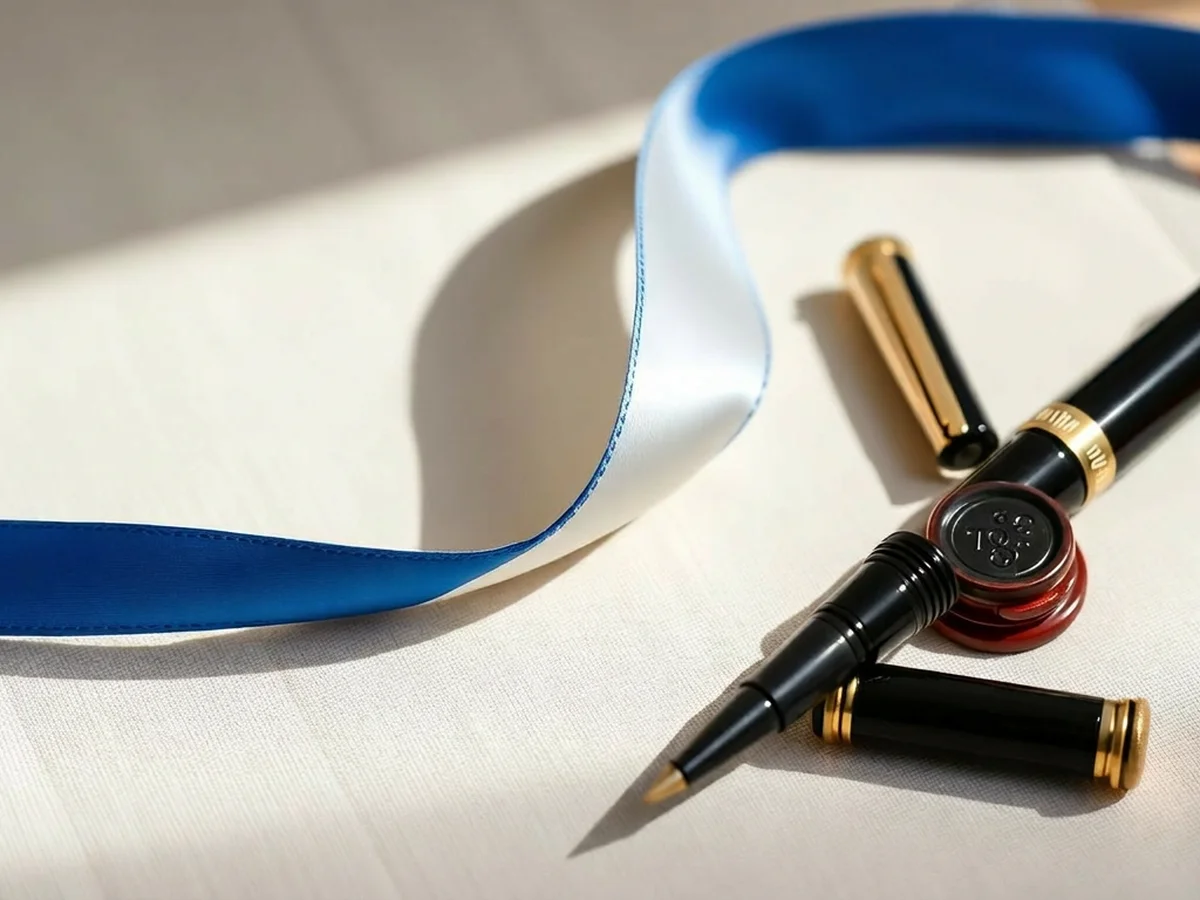 Ruban tricolore, stylo plume et cachet de cire, symboles de la naturalisation française
