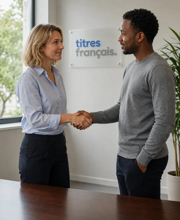 Poignée de main entre une conseillère et un client