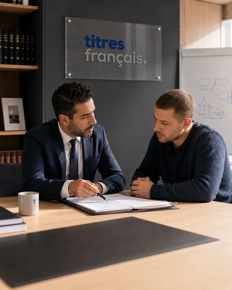 Un client prépare la contestation de son interdiction de retour (IRTF) avec un conseiller Titres Français.