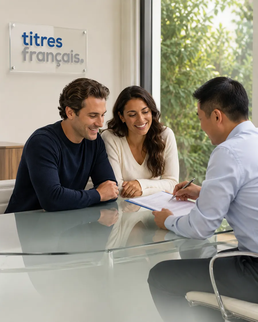 Un couple marié consulte un conseiller Titres Français pour sa demande de naturalisation par mariage.