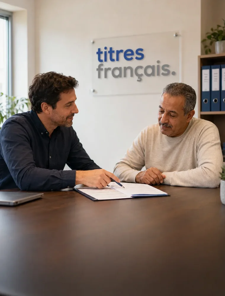 Le conseiller explique un dossier de visa long séjour au client
