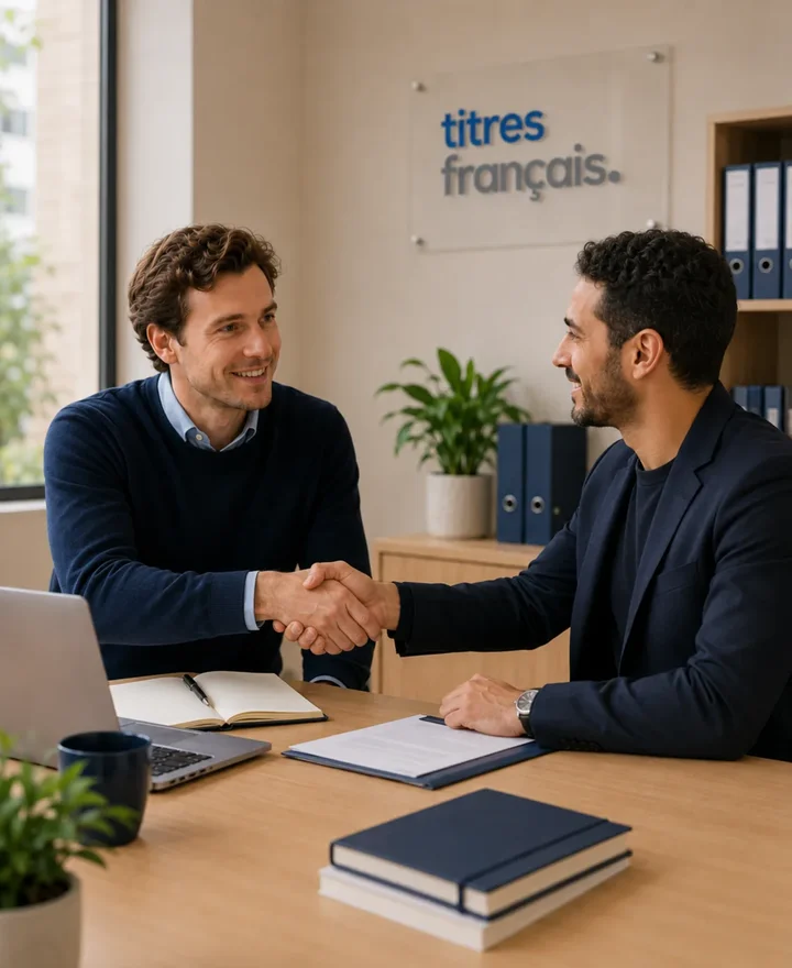 Poignée de main entre le conseiller et un client