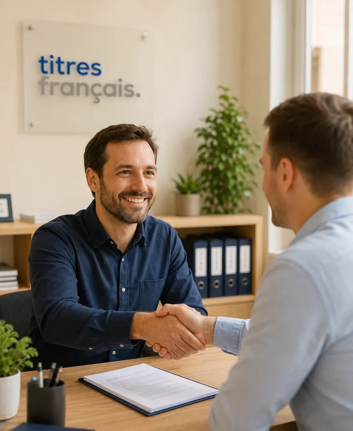 Poignée de main entre le conseiller et un client
