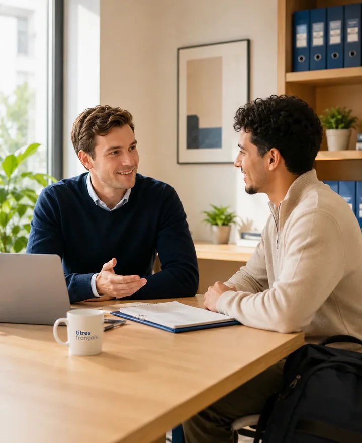 Conseiller et jeune client devant un ordinateur