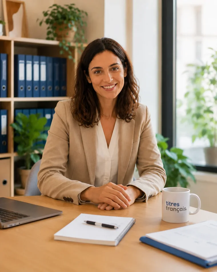 Conseillère Titres Français dans son bureau