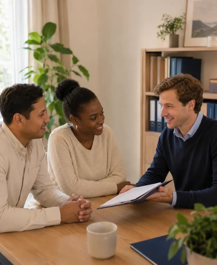 Conseiller présentant un dossier à un couple