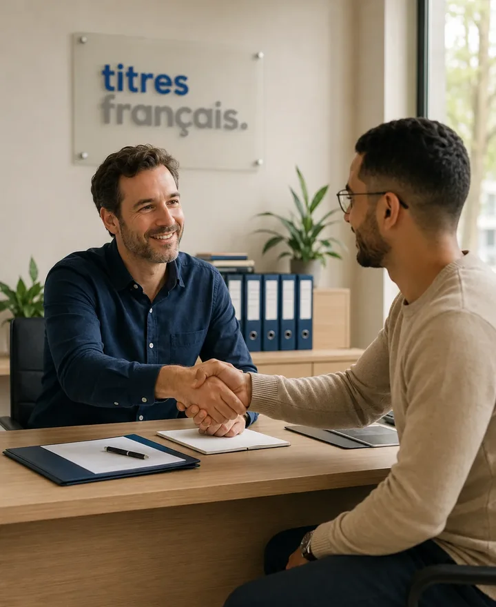 Poignée de main entre le conseiller et un client