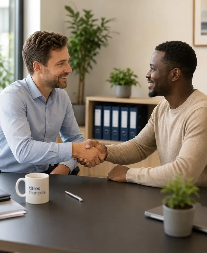 Poignée de main entre le conseiller et un client