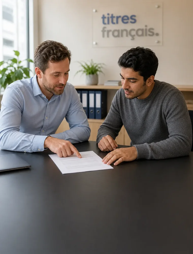 Le conseiller explique un document au client
