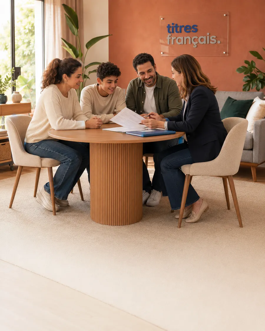 Une famille reçue par une conseillère Titres Français pour un titre de séjour vie privée et familiale.